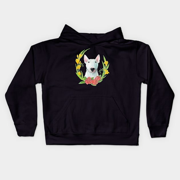 Bull terrier with flowers Kids Hoodie by Noewi